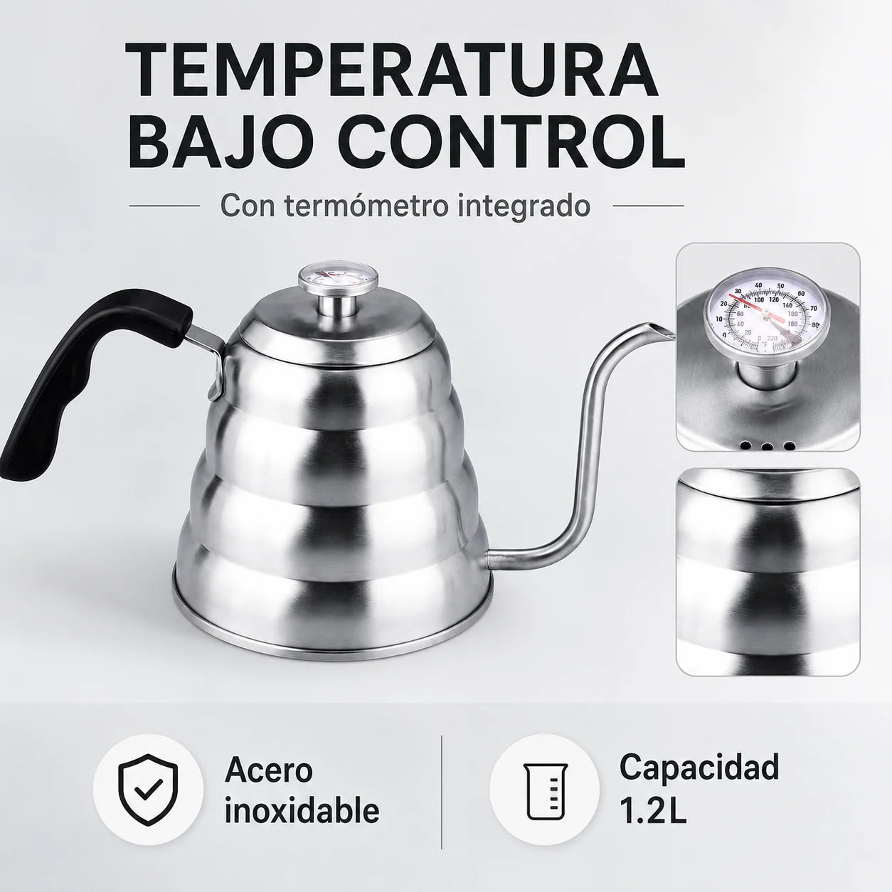 Tetera Cuello de Cisne 1.2L con Termómetro