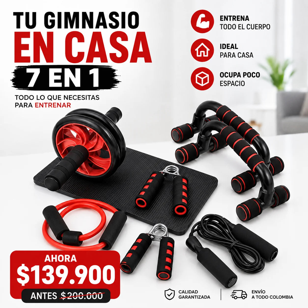 Kit Gimnasio en Casa 7 en 1 – Entrenamiento Completo de Fuerza, Abdomen y Cardio