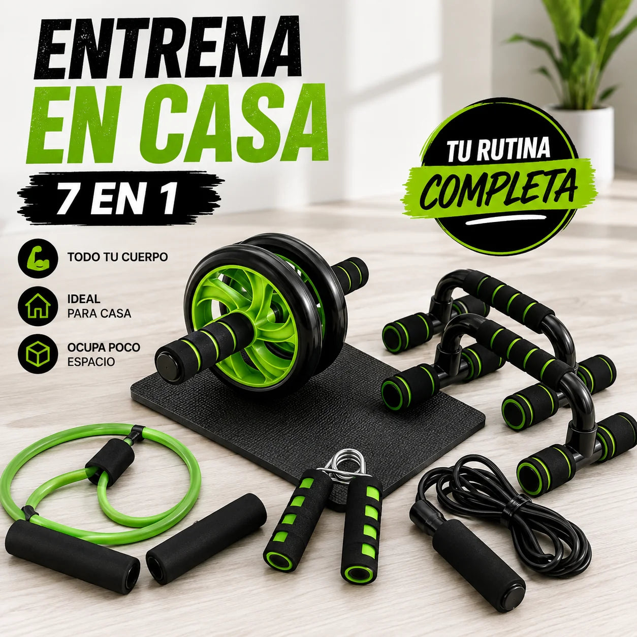 Kit Gimnasio en Casa 7 en 1 – Entrenamiento Completo de Fuerza, Abdomen y Cardio
