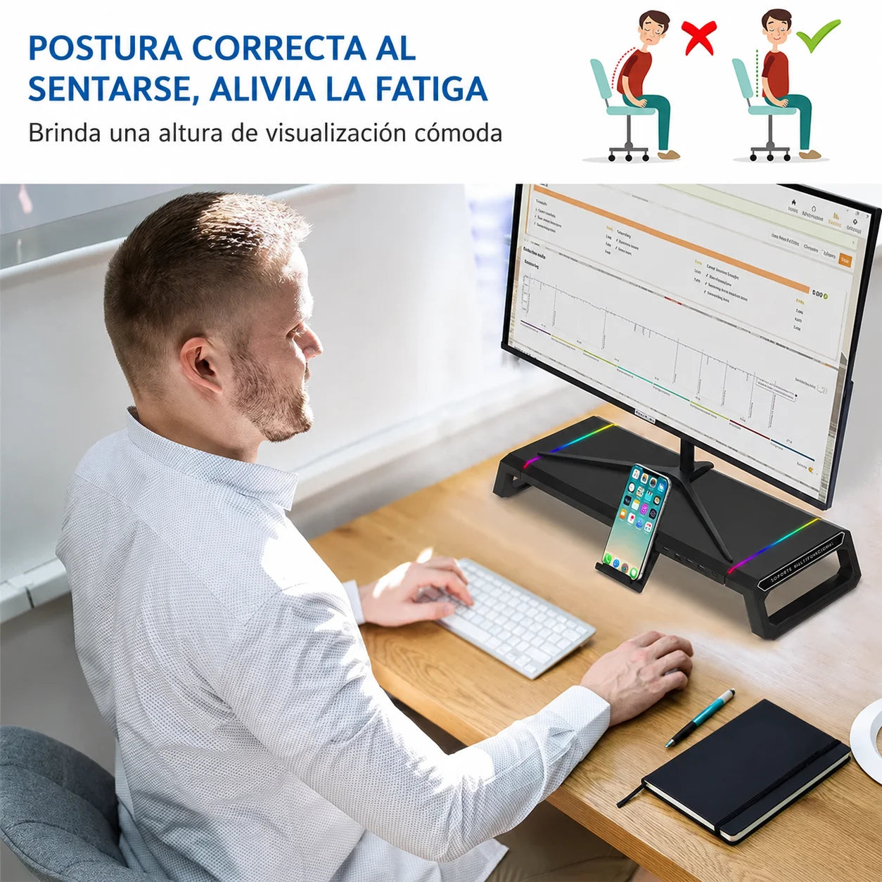 Soporte Elevador Premium para Monitor con Hub 4 USB