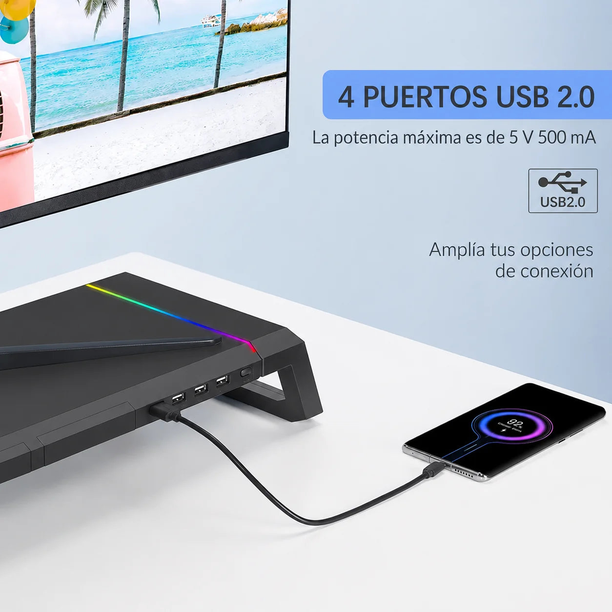 Soporte Elevador Premium para Monitor con Hub 4 USB
