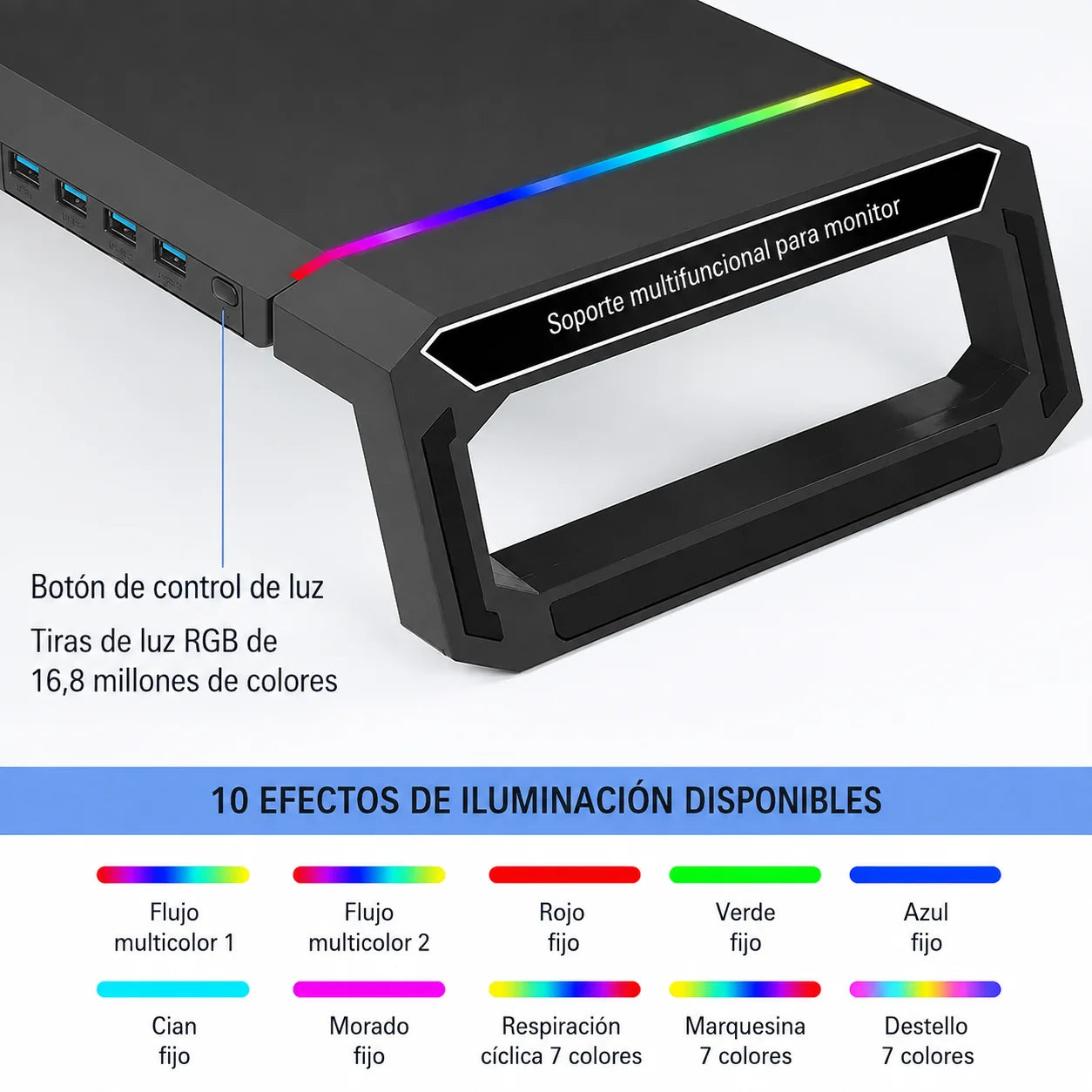 Soporte Elevador Premium para Monitor con Hub 4 USB