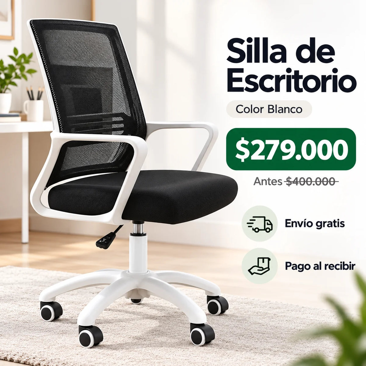 Silla Ergonómica de Oficina 360° con Malla Transpirable y Altura Ajustable