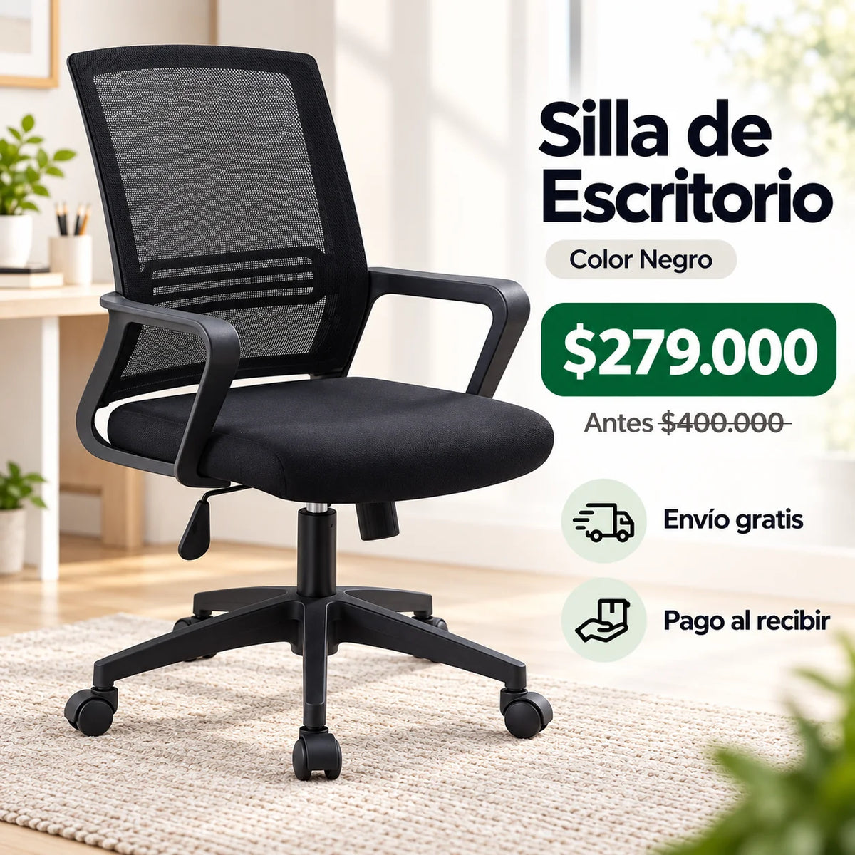 Silla Ergonómica de Oficina 360° con Malla Transpirable y Altura Ajustable