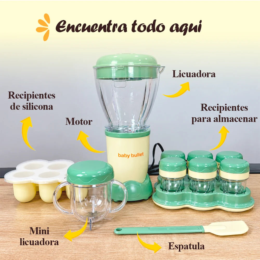 🥣 Baby Bullet – Procesador de Papillas + 6 Recipientes Tipo Compota + Bandeja para Congelar TT