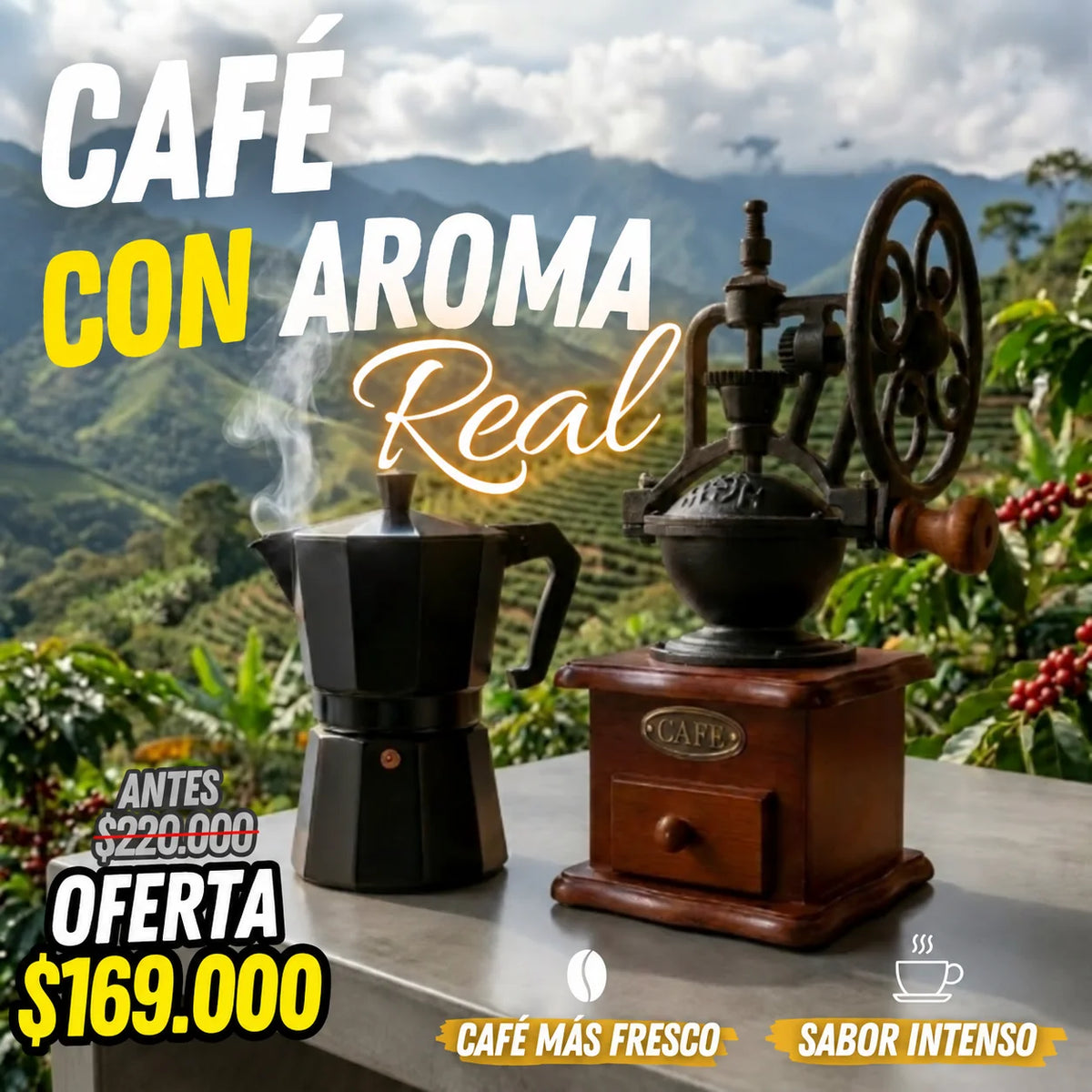 Combo Molinillo + Cafetera Italiana Premium