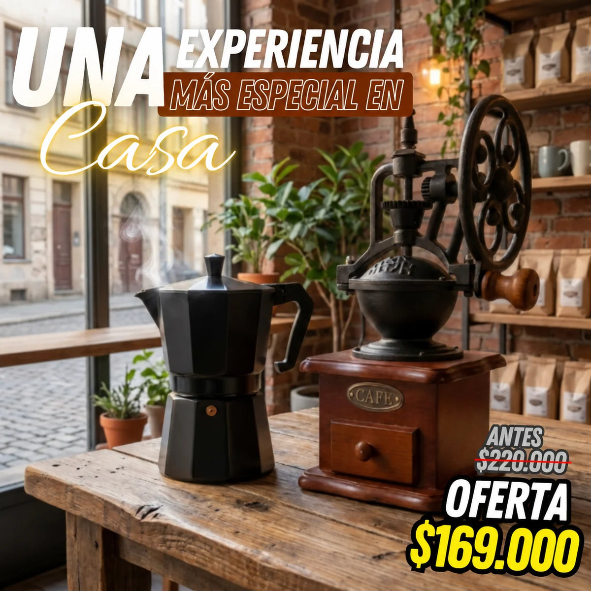Combo Molinillo + Cafetera Italiana Premium