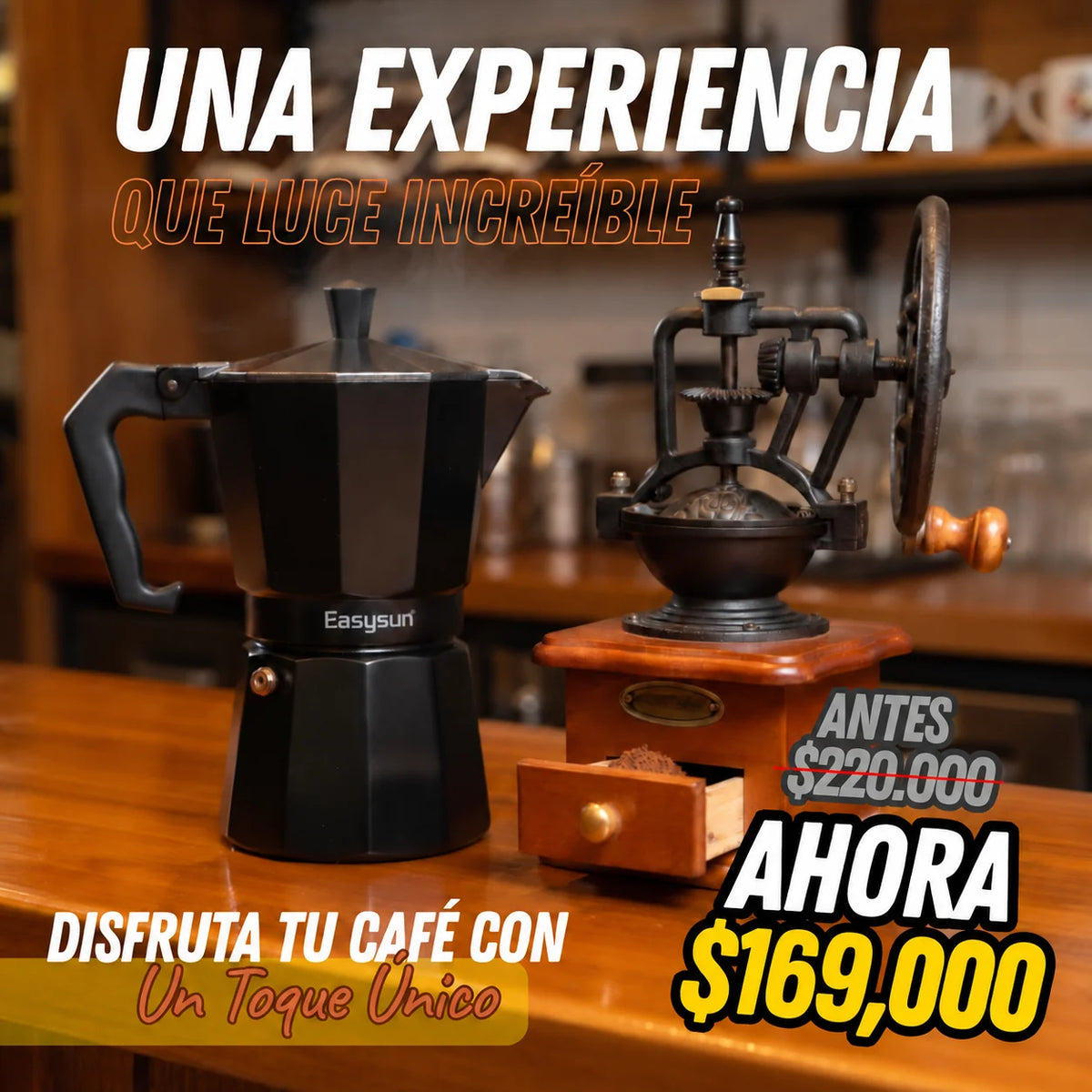 Combo Molinillo + Cafetera Italiana Premium