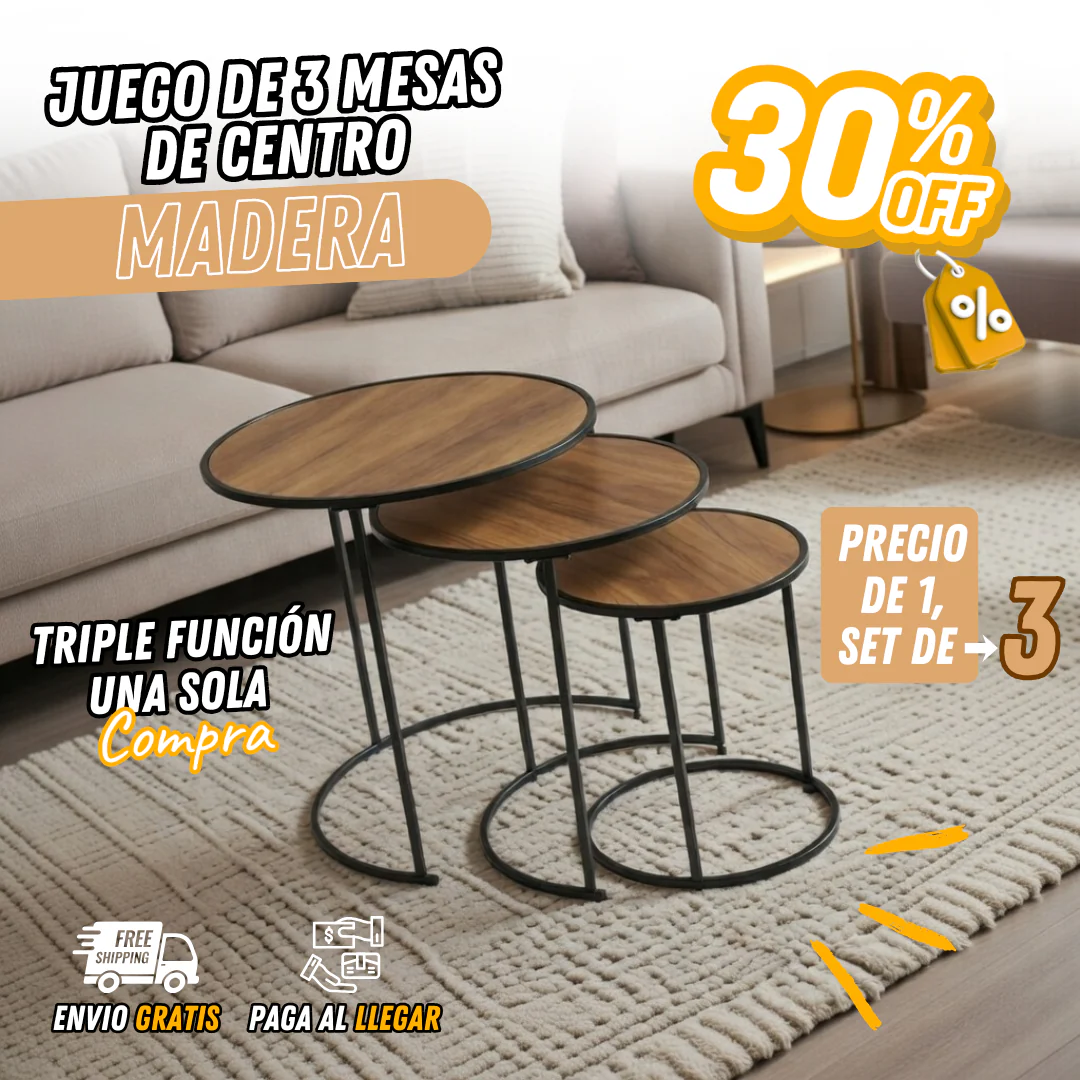 Juego de 3 Mesas de Centro de Madera