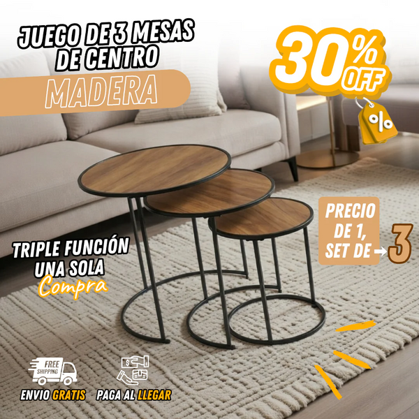 Juego de 3 Mesas de Centro de Madera